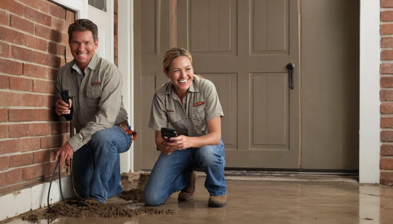 A local provider and a homeowner inspect a wooden door frame for termite damage in San Antonio